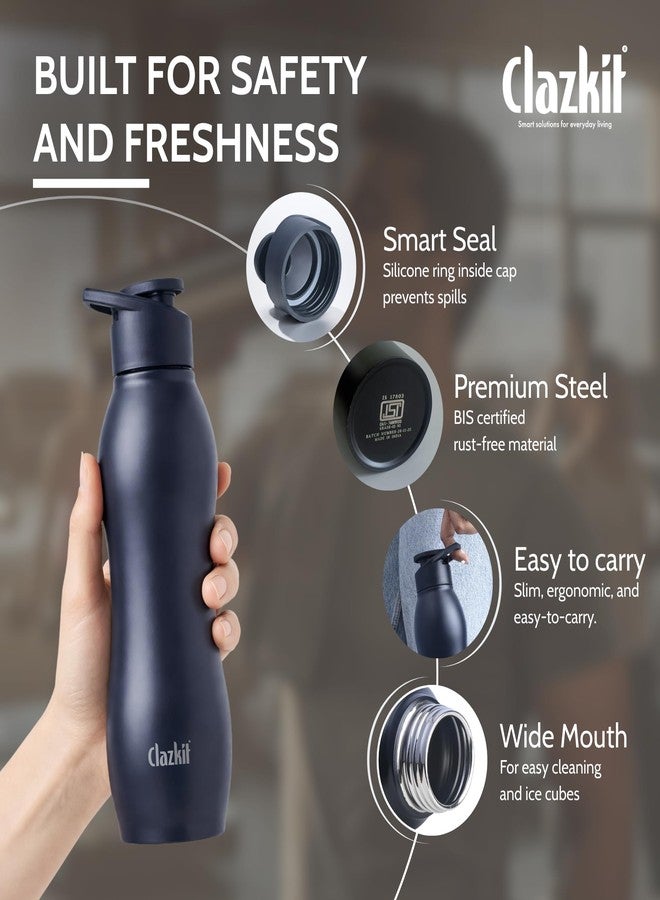 Clazkit زجاجة مياه كلازكيت بلاتينا من الفولاذ المقاوم للصدأ، لون أسود مطفي | معتمدة من معهد المواصفات والمقاييس الهندي | مانعة للتسرب، مقاومة للصدأ، خالية من مادة BPA، متينة للاستخدام في الثلاجة، والرياضة، والنادي الرياضي، واليوغا، والمكتب - سهلة التنظيف وقابلة لإعادة الاستخدام - سعة 1000 مل - Image 2